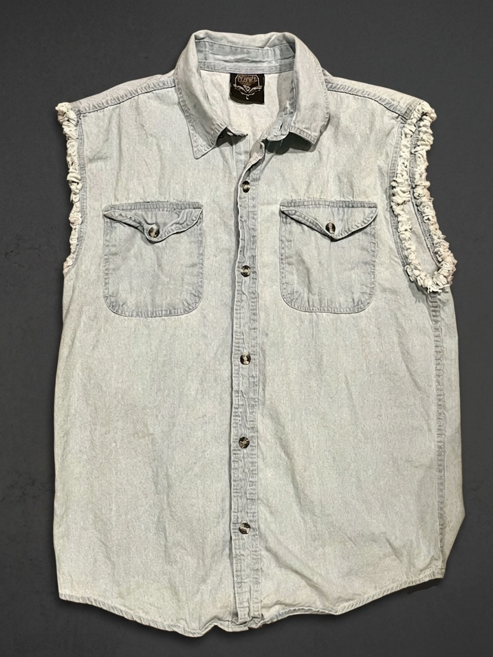 Milwaukee Leather Men's Sleeveless Denim Shirt Light Wash Biker Vest Size Larg